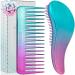 Detangling Brush and Wide Tooth Comb Set - Lightweight Hair Brush and Comb for Women and Kids Easy to Hold Hairbrush for Wet or Dry  Fine  Curly  Thick  Afro Hair by Lily England - Ombre (Blue/Lilac) Mermaid