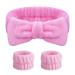 AOMIG Spa Headbands for Women Fluffy Headband for Washing Face Elastic Bowknot Hair Bands with 2 Pcs Wrist Straps Microfiber Elastic Women & Girls' Head Band for Makeup Shower Sports(Pink) 3-piece set Pink