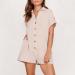 ESCBUKI Button Down Jumpsuit Women Solid Color Romper Dress, Short Sleeve Pantsuit - Khaki Sundress - Buy Online on GoSupps.com
