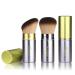 Retractable Kabuki Makeup Brushes 2 Pcs Foundation Blush Brushes Set Portable Powder Brushes with Flat and Angled Top for Liquid Cream Cosmetics Travel. (Silver Green)