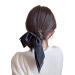 scicent Silk Scrunchies Satin Hair Scarf with Bow Solid Colors Hair Scrunchies Elastic Scrunchy Scarf Ponytail Holder Bands - Black 6308