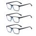 MMOWW 3-pack reading glasses for men and women anti-blue computer glasses with spring hinges (Blue +3.0 Blue 3.0 x