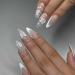 IMSOHOT Press on Nails Medium Almond Fake Nails White French False Nails Tips with 3D Butterfly & Pearl Designs Glossy Nude Glue on Nails for Women 24Pcs Cute Gel Reusable Nails for Wedding Birthday 87-02Butterfly