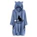 Xia&Han Women Dip Hem Tee Cat Ear Hooded Print Blouse Short Sleeves Shirt Pocket Tops Irregular Tunic X-Large Blue