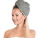 Brandsseller hair turban hair drying towel headscarf hair cap towel with button 100% cotton grey