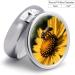 Round Yellow Flower Pill Box with Black Bee | 3 Compartment Decorative Metal Organizer | Portable Pocket Pill Case - Buy Online on GoSupps.com