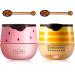 2Pcs Bee Balm Lip Balm Honey Pot  Honey & Strawberry Lip Balm Moisturizing Lip Mask with Stick Hydrating & Prevention Dry and Cracked Lip Scrubs Exfoliator  Lip Sleep Mask Reduces Lip Lines (Honey & Strawberry ) Yellow+p...