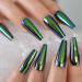 Shop Chrome Green Mirror False Nails - Holographic Metallic Extra Long Tapered Coffin Faux Tips with Silicone Stickers | International Shipping Available - Buy Online on GoSupps.com