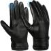 Eefow leather gloves men's touchscreen gloves winter - outdoor sports thermo bicycle gloves with anti -slip wind density for running bike fitness motorcycle MTB winter gloves black l
