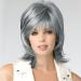 Creamily Short Wig for Women Pixie Cut Wig Shaggy Layered Fluffy Gray Mixed Black Wig 80s Mullet Rocker Wigs for Women Synthetic Short Hair Wig with Bangs B-Gray Mixed Black