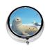 Seal Looking at Seagulls Portable Metal Pill Box Round Mini 3-Compartment Plastic Insert hinged Fastening Design Suitable for Small Pills Must-Have for Travel Black