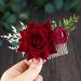 Fangsen Wedding Rose Flower Hair Comb Bridal Headpiece Floral Hair Accessories for Brides and Bridesmaids (Deep Red 02)