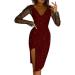 Hanxiulin evening dress ladies long Elegant ball dress ladies long arm festive ladies etuic dress leisure cocktail dress seed dresses for women red l