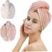 2 Pack Microfiber Hair Towel Wrap Set - Quick Drying Hair Hat & Bath Cap (Pink & Beige - Buy Online on GoSupps.com