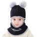 Baby Balaclava Kids Winter Warm Hat Scarf Warm Knitted Hood Hat with Double Pom Pom Design Beanie Caps for Baby Girls Boys Cute Small Bear Winter Hat B-F One Size
