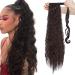 26 Inch One Piece Curly Wrap Around Ponytail Hair Extension Synthetic Magic Yaki Ponytail Corn Wave Ponytail - Dark Brown 26 Inch Dark Brown