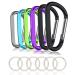 6PCS Black Carabiner Caribeaner Clip,3" Large Aluminum D Ring Shape Carabeaner with 6PCS Keyring Keychain Hook Multi-color