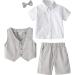Mint Green Baby Boys Gentleman Suit Set - Shirt, Bowtie, Waistcoat & Shorts | Light Grey | Size 3-4 Years - Buy Online on GoSupps.com