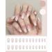 Translucent French Coffin Medium Press-On False Nails Manicure Set - 24PCS Light Pink with Glue | Acrylic Nail Tips Designs for Women - Buy Online on GoSupps.com