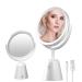 Lighted Makeup Mirror 1X/7X Magnifying Vanity Mirror with Lights 3 Color Double Sided Beauty Mirror Magnification Rechargeable 270°Rotation Led Tabletop Cosmetic Mirror Adjustable Height White