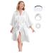 MEIKLE Silky Robes for Women Party Wedding Short Floral Kimono with Blindfold Hair Bands Elastic Hair Scrunches Cs-white S/M