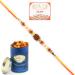 Ghasitaram Gifts Rakhi for Brother Rakhis Online 6168- Rudraksh Rakhi with 100 GMS of Dryfruits Mix Can 200 GMS of Kaju katli Rakhi & 100g Dryfruits Mix Can 200g Kaju katli