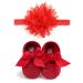 MACHSWON Baby Girls First Walking Shoes Bow-Knot Mary Jane Flats Elastic Band Soft Cotton Anti-Slip Soft-Soled Princess Christening Shoes Infant Girls Outdoor Shoes with Headband 6-12 Months Red