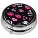 Buy Crown and Lips Round Pill Box - 3 Compartment Mini Decorative Travel Organizer | Portable Pocket Purse for Vitamins & Medicine - Black - Buy Online on GoSupps.com