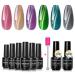 SnowDream Cat Eye Gel Nail Polish Set, 6 Colors Purple Green Blue Gray Cateye Magnet Gel Polish Kit with 1*Magnet Stick 2*Top and Base Coat Soak Off Nail Lamp for Women. Color02