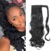 Ponytail clip in ponytail braid extension hairpiece hair extension hair piece wavy like real hair 45cm black 45 cm black
