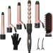 Curling Iron, 6 in 1 Curling Wand Set with Hair Straightener Brush, Professional Hair Curler with 6 Interchangeable Ceramic Barrels, Instant Heat Up Hair Iron with Heat Resistant Glove Gold