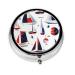 Cute Sailboat Graphics Portable Metal Pill Box Round Mini 3-Compartment Plastic Insert hinged Fastening Design Suitable for Small Pills Must-Have for Travel