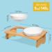 MSBC Raised Cat Bowl with Bamboo Stand - Elevated Pet Feeder | 2 Melamine Bowls | Tilted Food and Water Dish | Anti-Vomiting Design | White - Buy Online on GoSupps.com