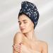 Hair Towel Wrap - Quick Drying Hair Turban with Button - Cherry Blossoms on Navy Background - Buy Online on GoSupps.com