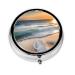 Sunset Over The Wavesround Pill Box 3 Compartment Round Pill Box Organizer * Portable Travel Pill Box for Traveling.