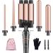 BESTOPE PRO Waver Curling Iron - 3 Barrel Hair Crimper Iron 5 in 1 Curling Wand Set Fast Heating Up Hair Wand with 2 Clips Crimper Wand Curler for All Hair Type Storage Bag & Heat Protective Glove Rose Gold 0.35 Inch - 1.25 Inch