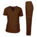 Dagacci Medical Uniform Woman and Man Scrub Set Unisex Medical Scrub Top and Pant Brown XXXL