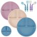 Vicloon Baby Suction Plate 3Pcs Silicone Baby Suction Plates Non Slip Silicone Baby Weaning Plate Divided Dishes for Toddler Kids Self Feeding Fits for Most Highchairs Trays(Blue/Pink/Beige)
