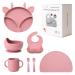 ROCCED Silicone Baby Feeding Set Baby Led Weaning Supplies Toddler Dish Set First Stage Solid Food Eating Utensil  Suction Plates with Spoons Baby Suction Bowls Bibs Cups Placemat- 6M+ Pale Mauve