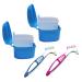 BRMDT Denture Case Bath Cups Denture Brushes 4Pcs, Denture Holder Brace Container with Soaking Strainer Basket For Daily Cleaning Home Office and Travel Light Blue