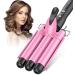 Hair Curler 3 Barrels Hair Waver Curling Iron Big Wave Hair Crimper Wand for Long Hair Electric Hair Crimpers Tongs with Two Speed Temp Control 25MM Pink Pink One Size