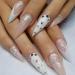 Stiletto Press on Nails White Medium Length Fake Nails with Glue Acrylic Ombre Rhinestone Glue on Nails with Designs Fancy Gel Manicure False Nail for Women Stick ons Nails for Girls Wedding