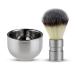 Badger hair shaving brush with two-layer stainless steel shaving bowl