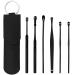 Innovative Spring Earwax Cleaner Tool Set 6pc Steel Ear Pick Wax Cleaner Earpick Curette Remover Earwax Removal Cleaner Ear Cleansing Tool Set Ear Curette Cleaner with a Storage Box (Black)