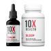 10X Health Calm (AM) & Sleep (PM) Bundle - L Theanine & GABA Liquid + Magnesium Supplement L-Theanine & Organic Melatonin Capsules - 30-Serving Dropper + 60 Capsules