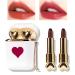 Matt lipstick make-up set 2 pieces/set headphones of two-tone lip gloss waterproof durable velvet moisturizing non-stick-cup lipstick-up gift (gold)