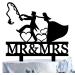Fishing Wedding Cake Topper Funny Mr and Mrs Cake Topper - The Bride is Catching The Fishing Groom From Behind Funny Fishing Bride and Groom Cake Topper