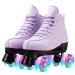 Women Roller Skates PU Leather High-top Roller Skates Four-Wheel Roller Skates Shiny Roller Skates for Unisex Kids and Adults purple flash 38