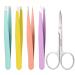 Eyebrows tweezers set twitching the eye brows tweezers with curved scissors professional stainless steel for precise eyebrow plucking hair remover for ingrown hair (5 pieces)
