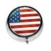 Vintage American USA Flag Portable Metal Pill Box Round Mini 3-Compartment Plastic Insert hinged Fastening Design Suitable for Small Pills Must-Have for Travel